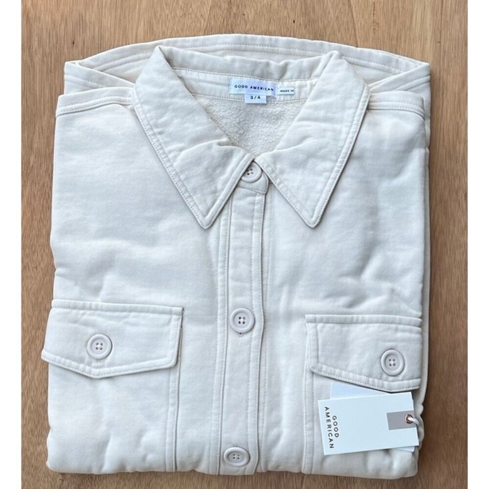 GSO235 Good American Cotton Fleece Shacket Shirt Jacket Size 3/4 Bone - Picture 14 of 14